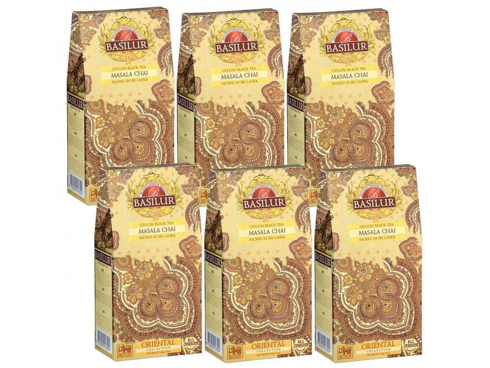 Basilur BASILUR Masala Chai - Čierny listový čaj z Cejlonu s prírodnou arómou korenín, 100 g x6